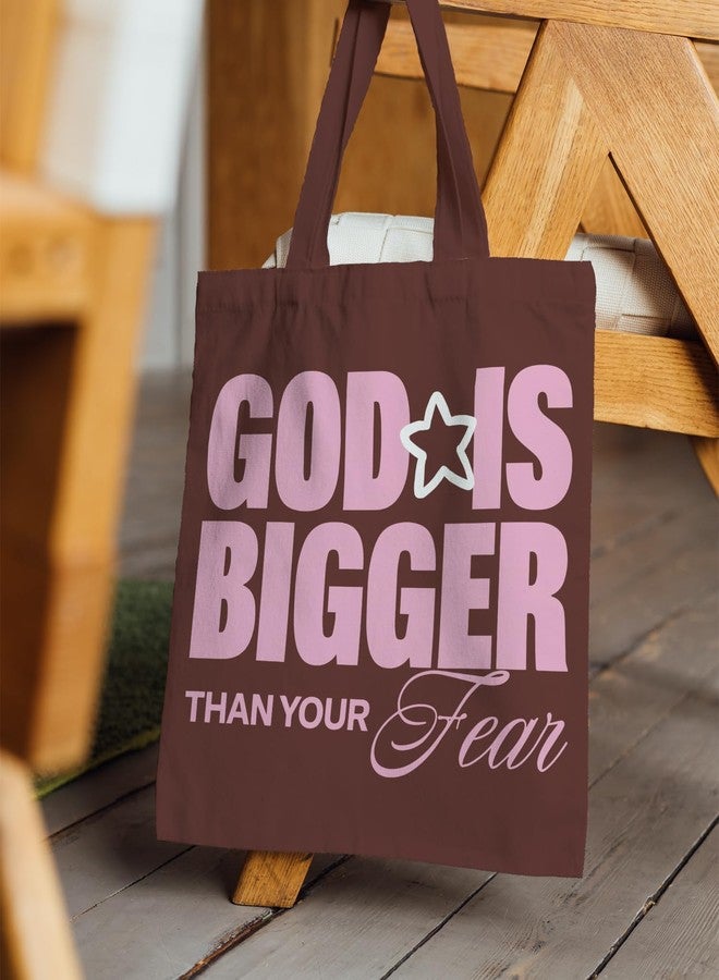 FDHSPAAM Christian Tote Bag for Women, Minimalist Bible Scripture Canvas Tote Bag, Aesthetic God is Bigger than Your Fear Spiritual Religious Reusable Shopping Grocery Bags - Image 3